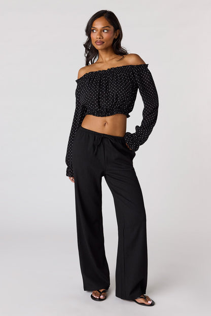 Textured Off Shoulder Long Sleeve Top
