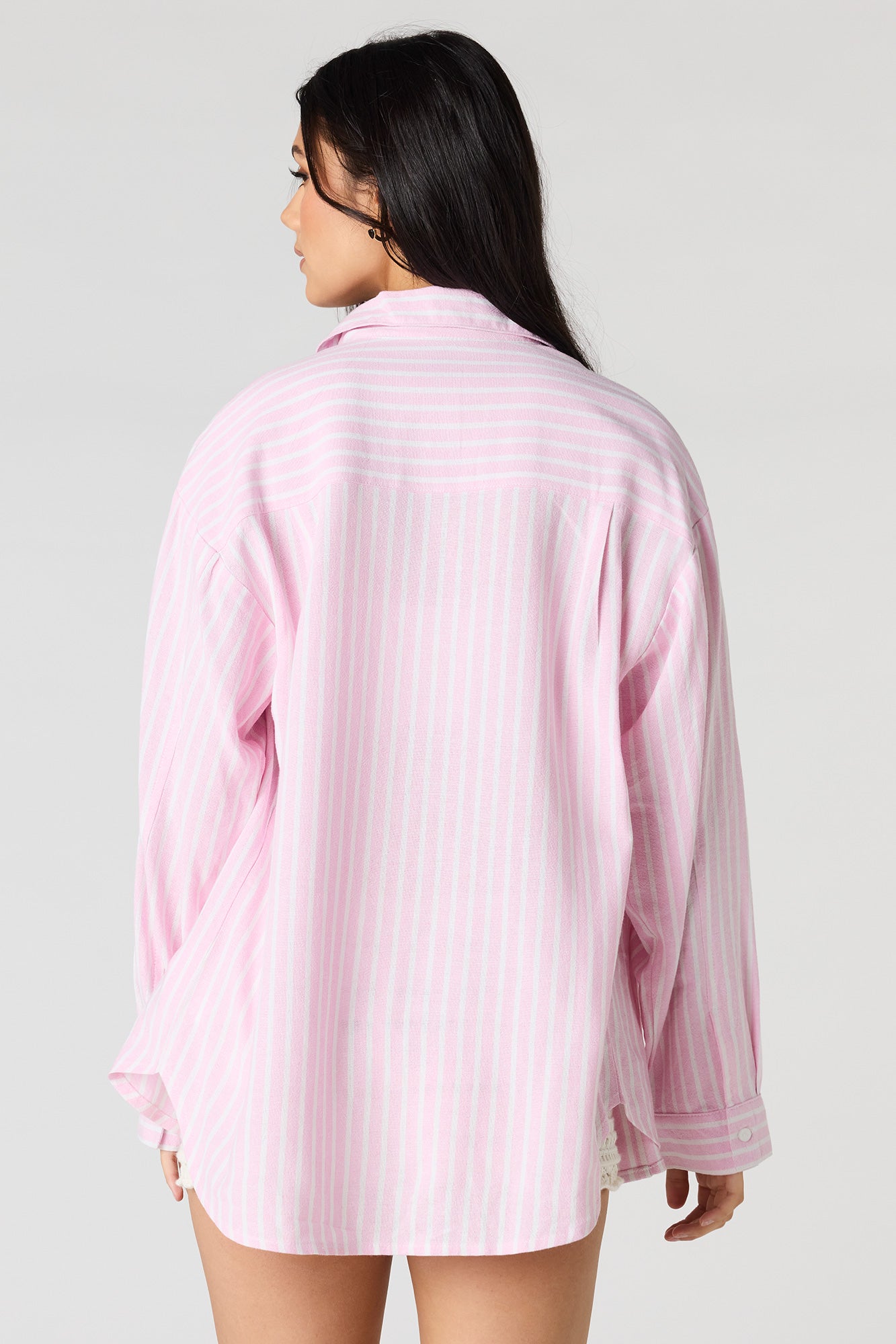 Linen-Blend Long Sleeve Button-Up Top
