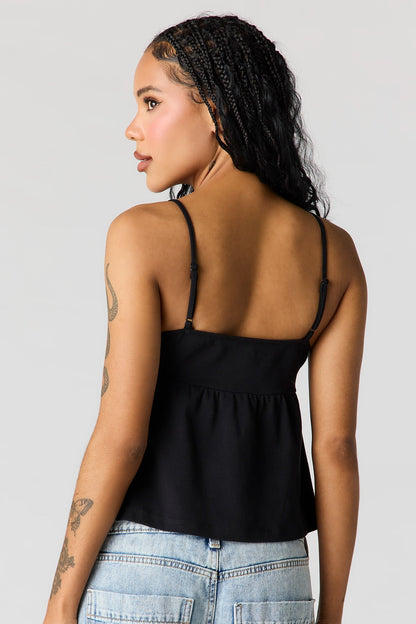 Surplice Lace Trim Babydoll Tank