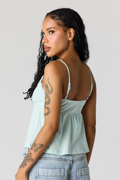 Surplice Lace Trim Babydoll Tank