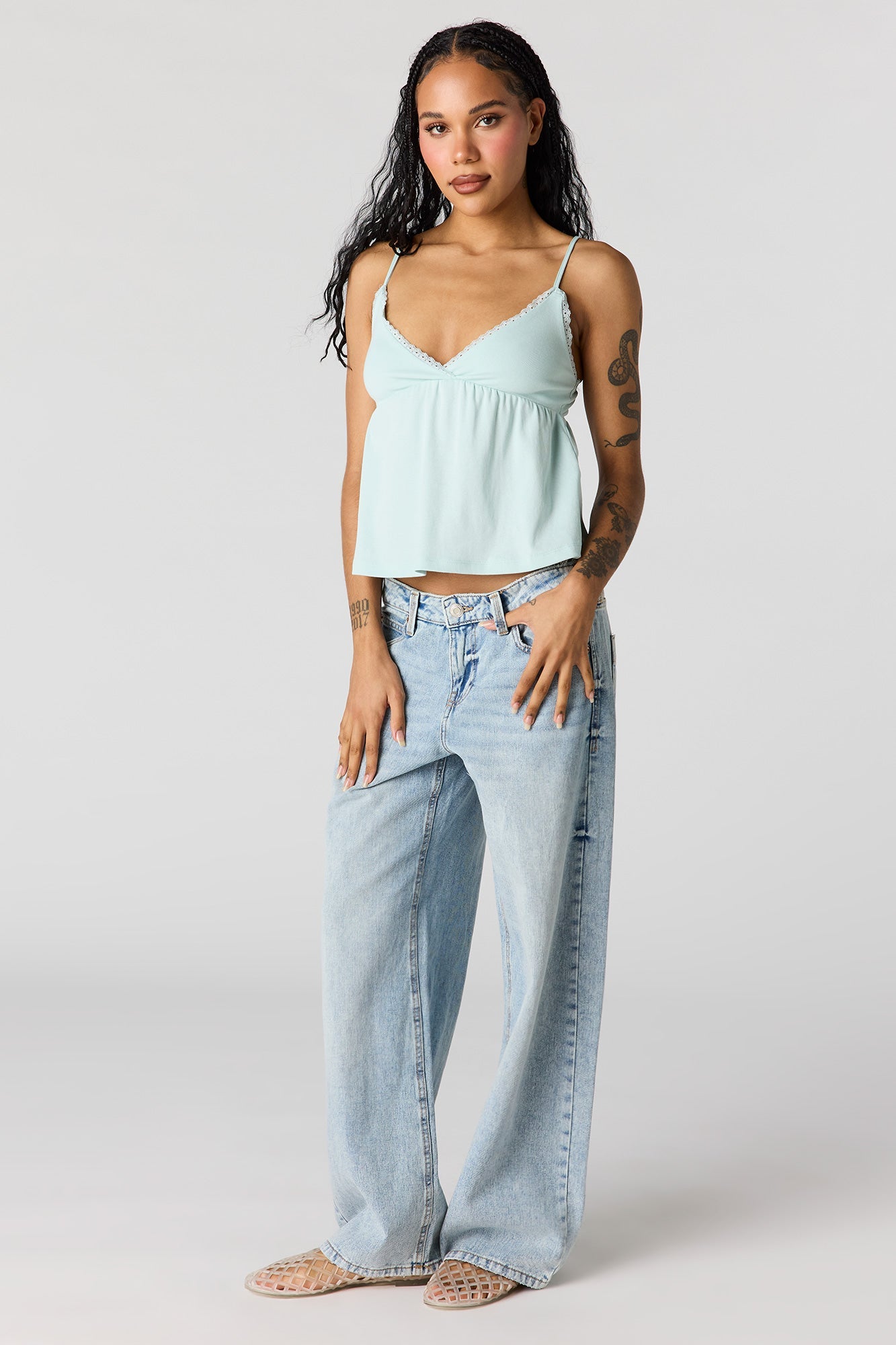 Surplice Lace Trim Babydoll Tank