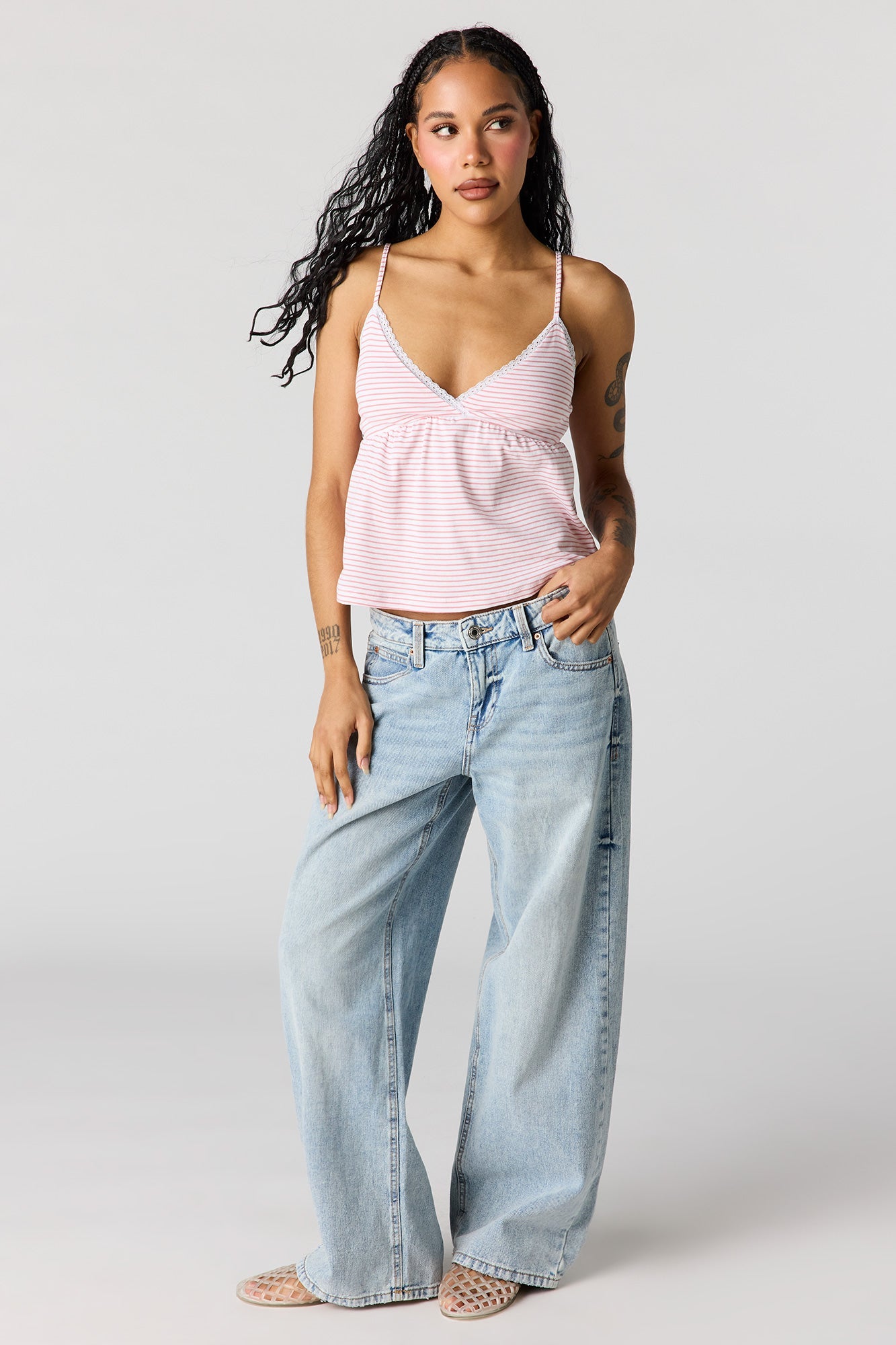 Surplice Lace Trim Babydoll Tank