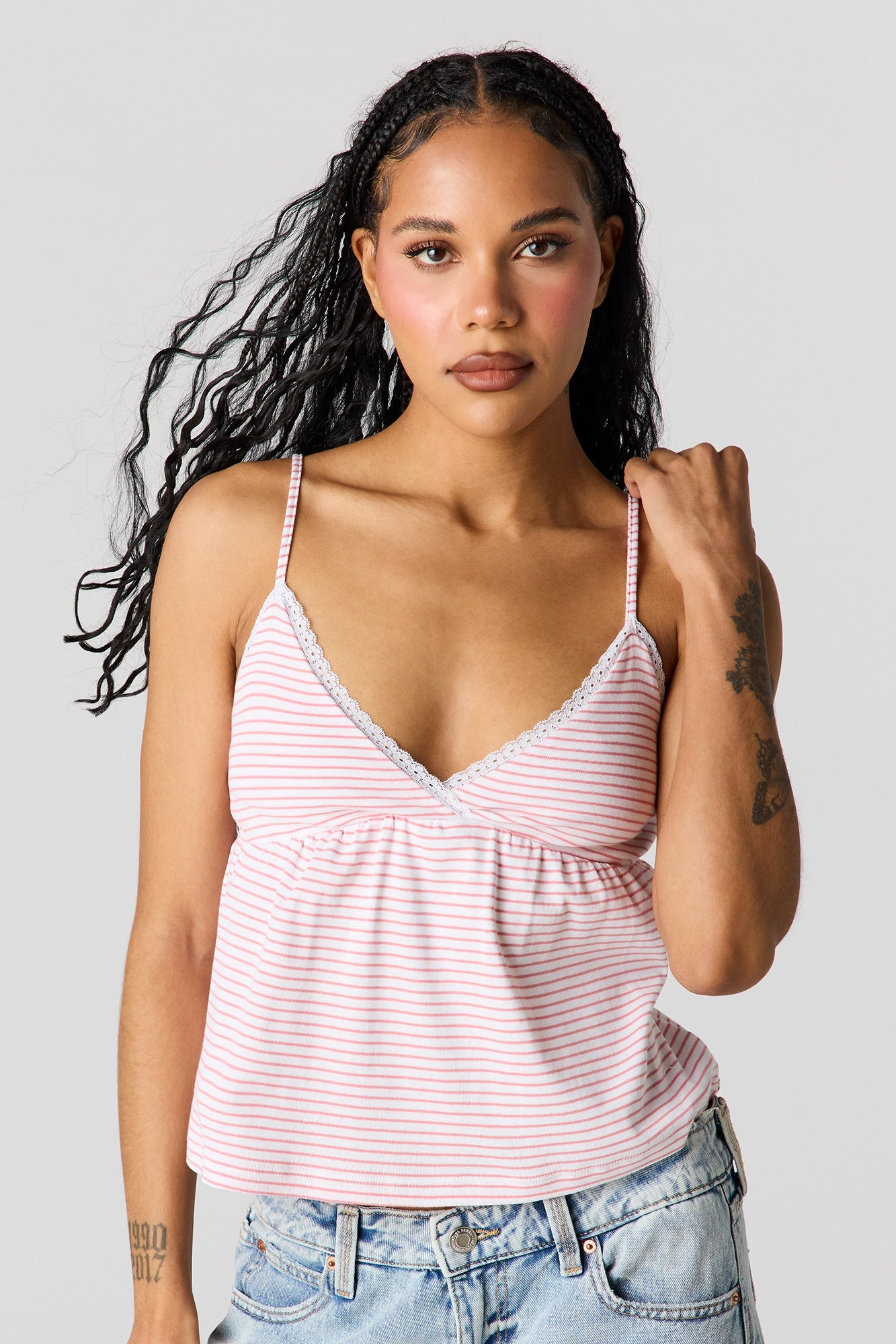 Surplice Lace Trim Babydoll Tank