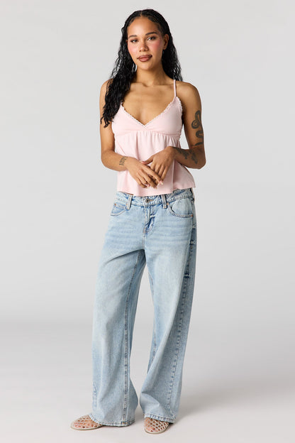 Surplice Lace Trim Babydoll Tank