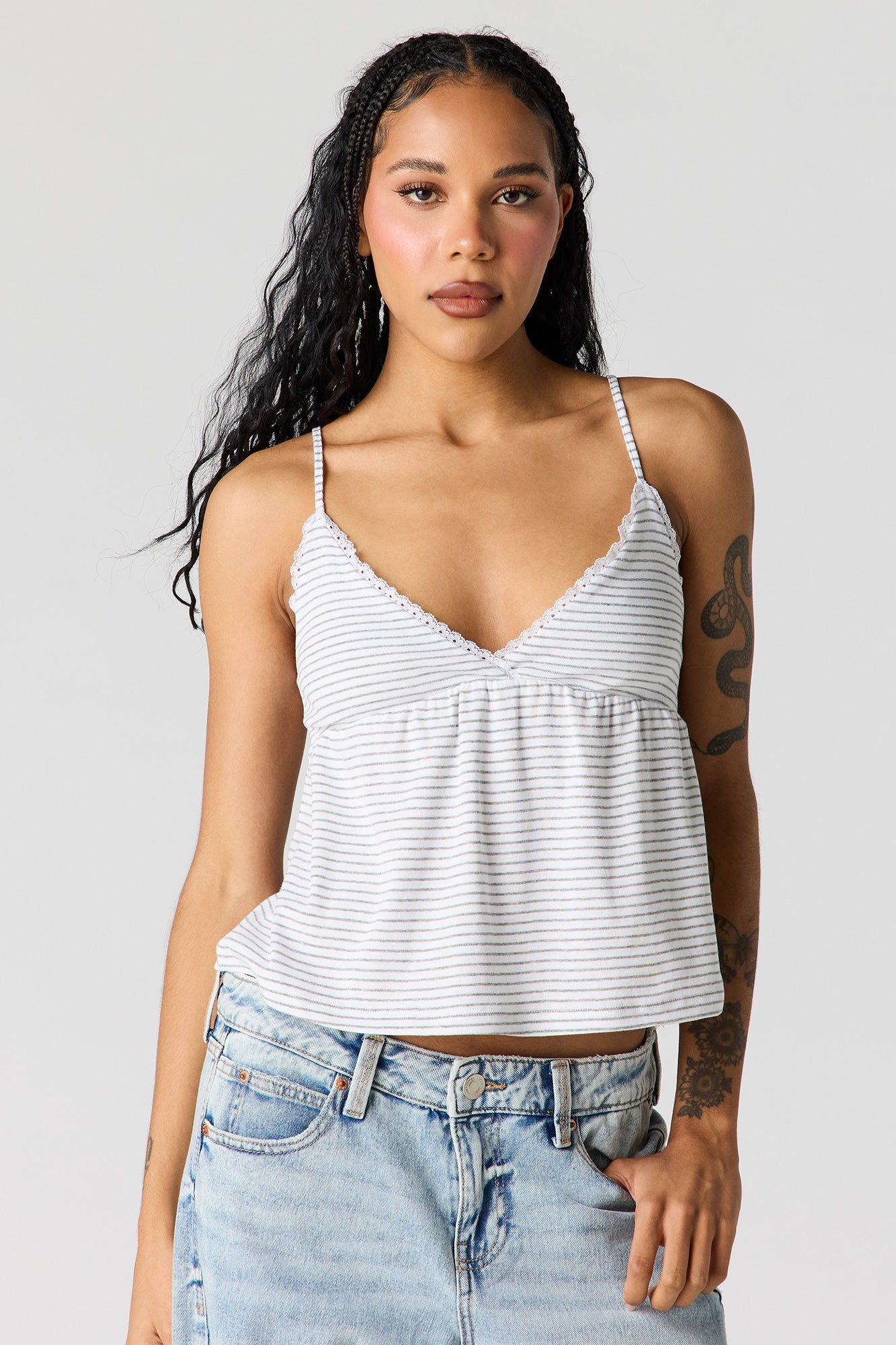 Surplice Lace Trim Babydoll Tank