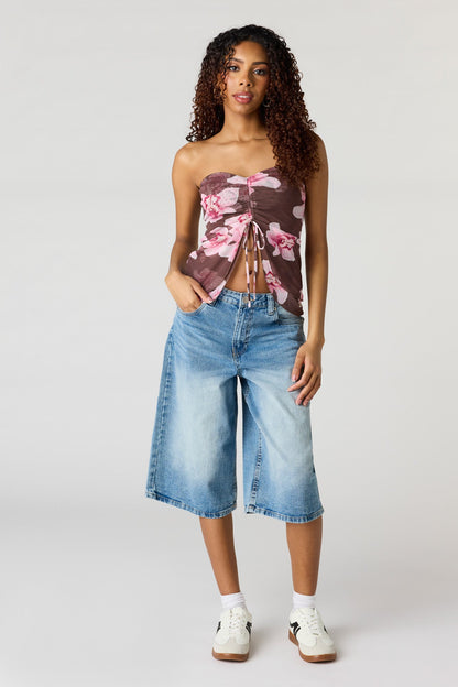 Floral Mesh Butterfly Tube Top