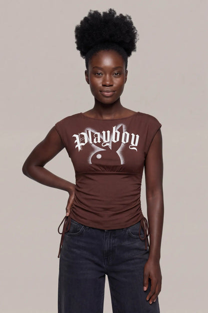 Playboy Contour Boat Neck Cinched Top