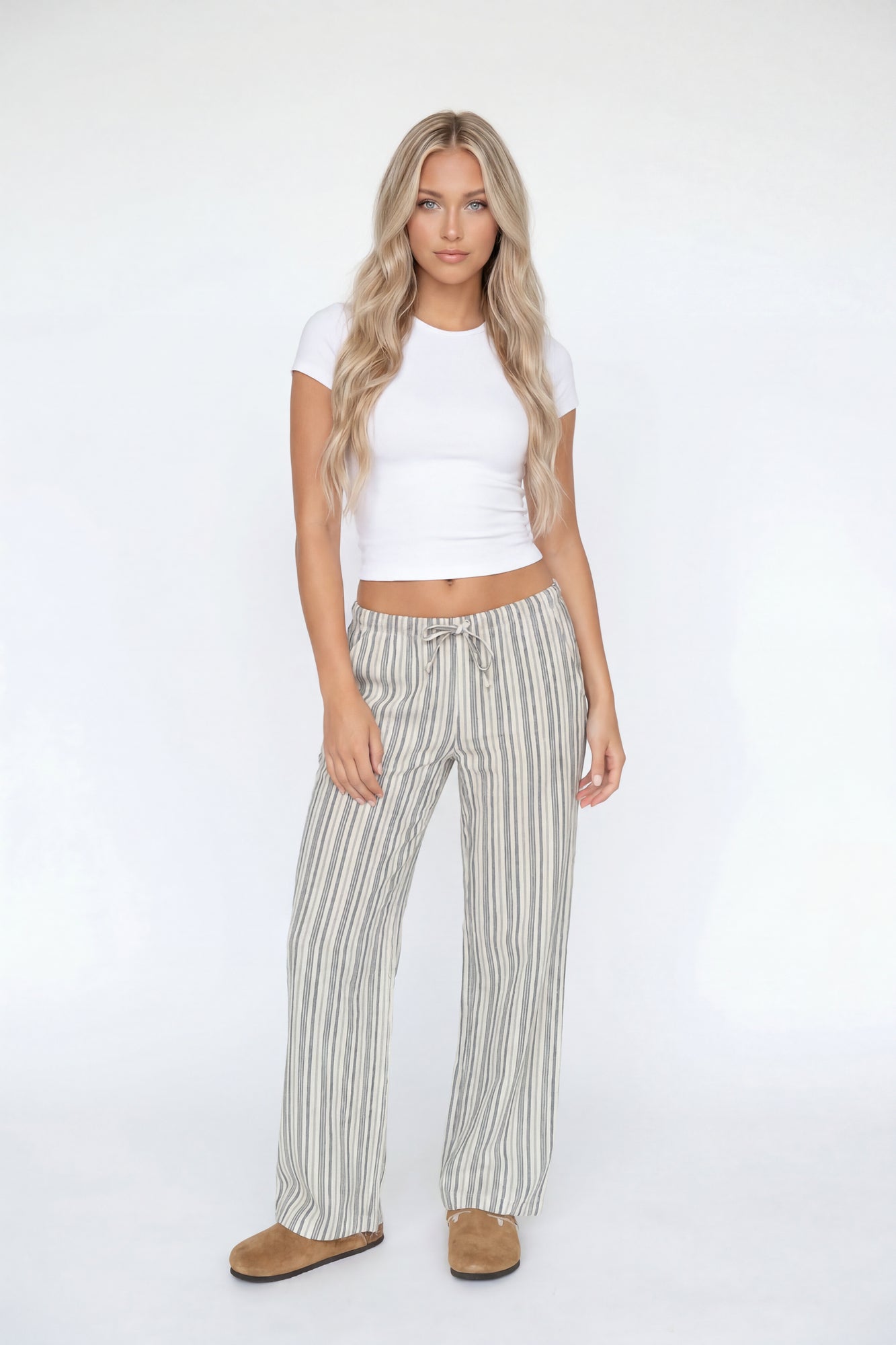 Linen-Blend Flowy Wide Leg Pant