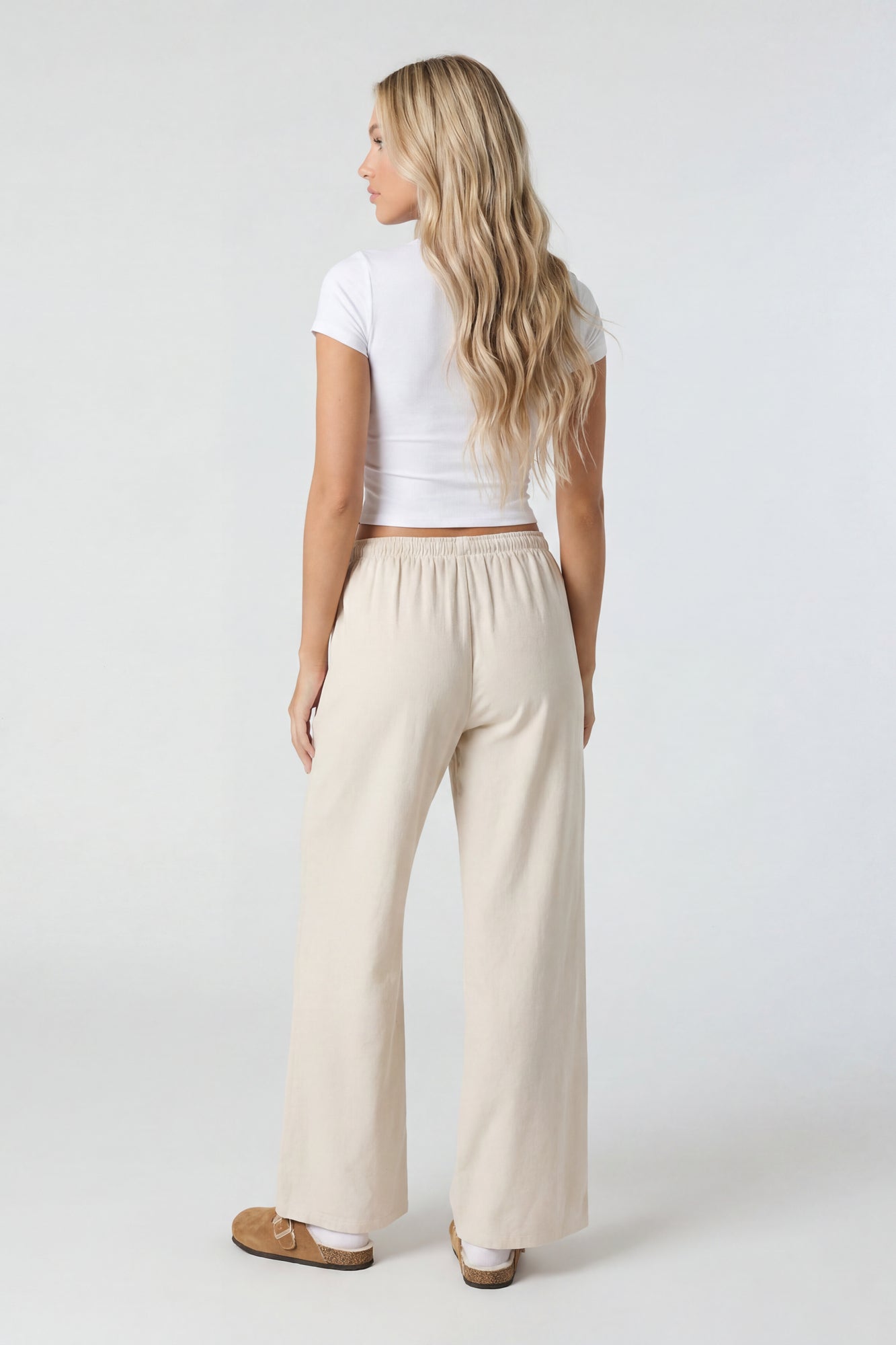 Linen-Blend Flowy Wide Leg Pant