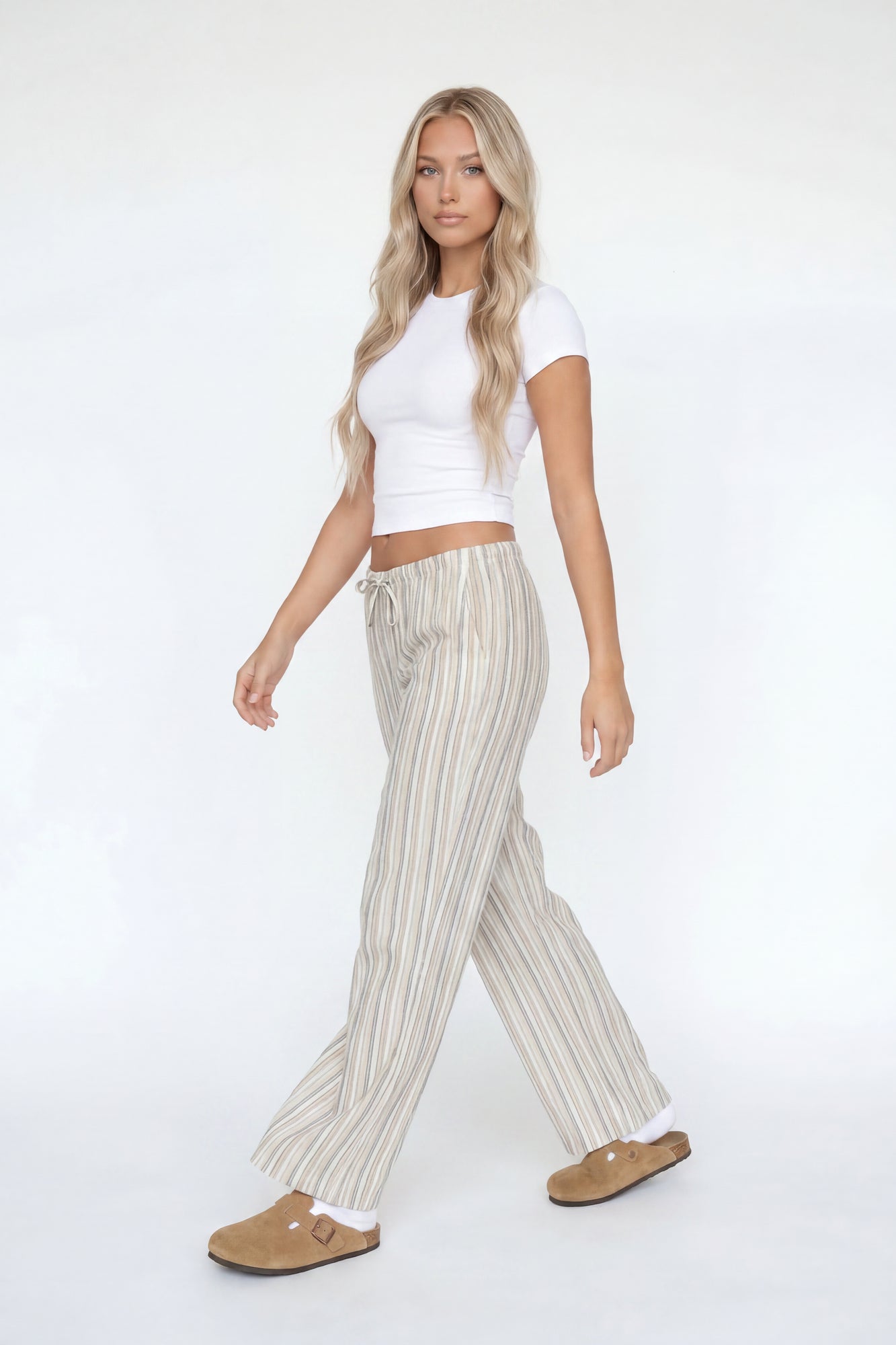 Linen-Blend Flowy Wide Leg Pant