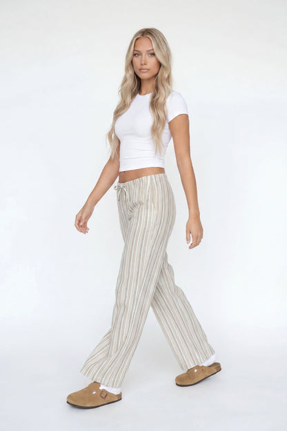 Linen-Blend Flowy Wide Leg Pant