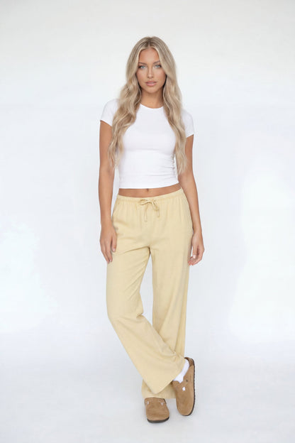 Linen-Blend Flowy Wide Leg Pant