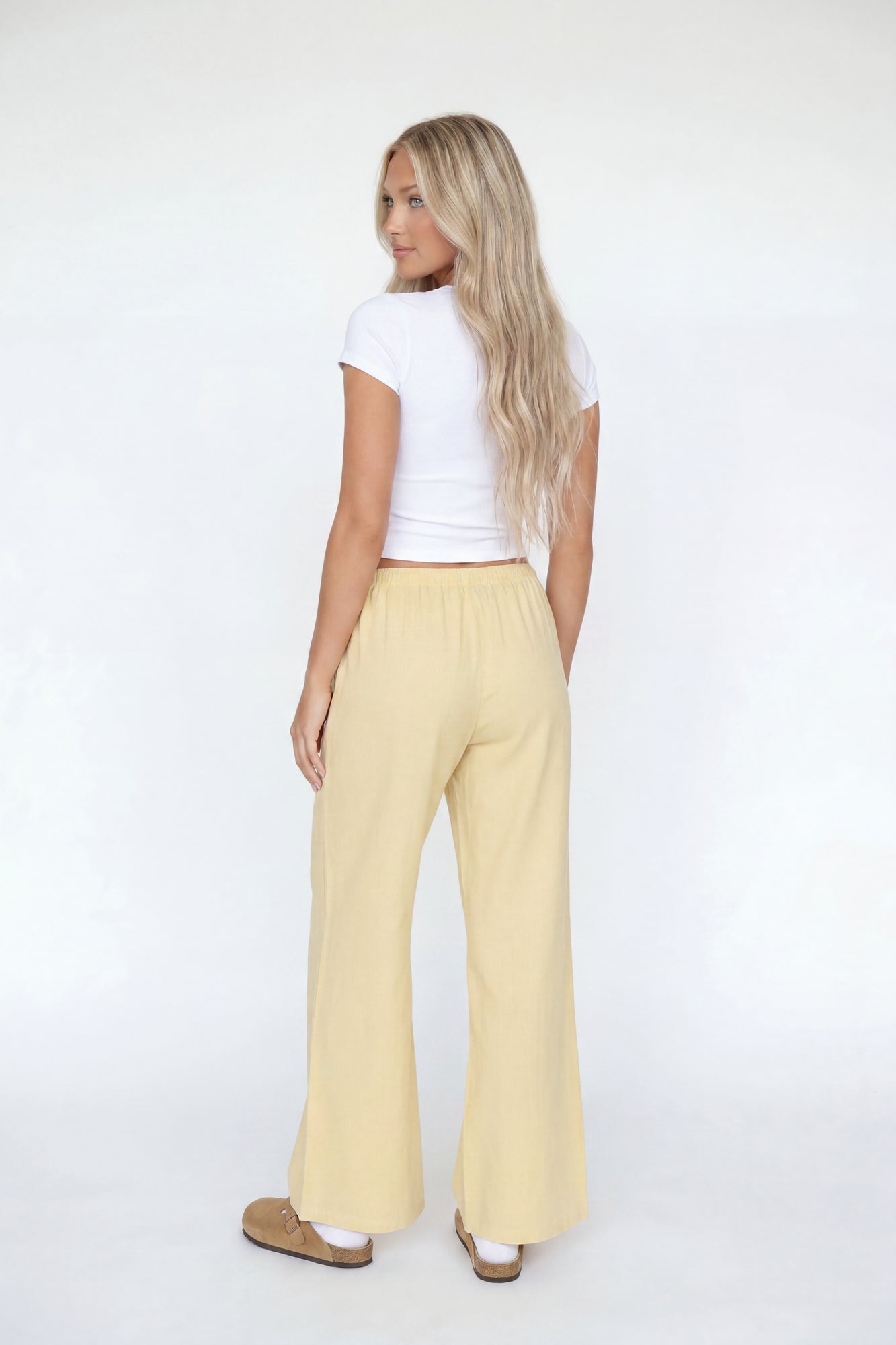 Linen-Blend Flowy Wide Leg Pant
