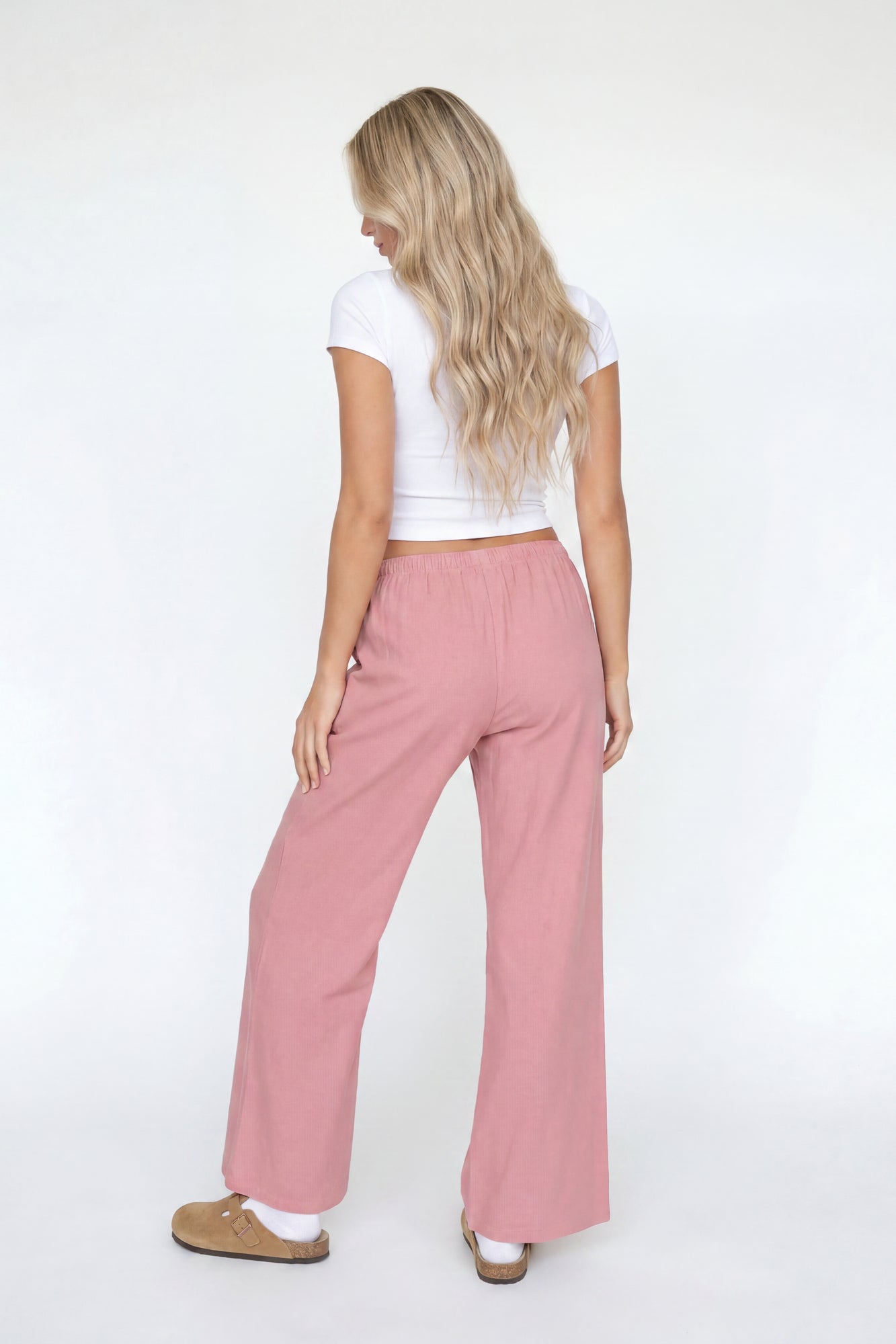 Linen-Blend Flowy Wide Leg Pant