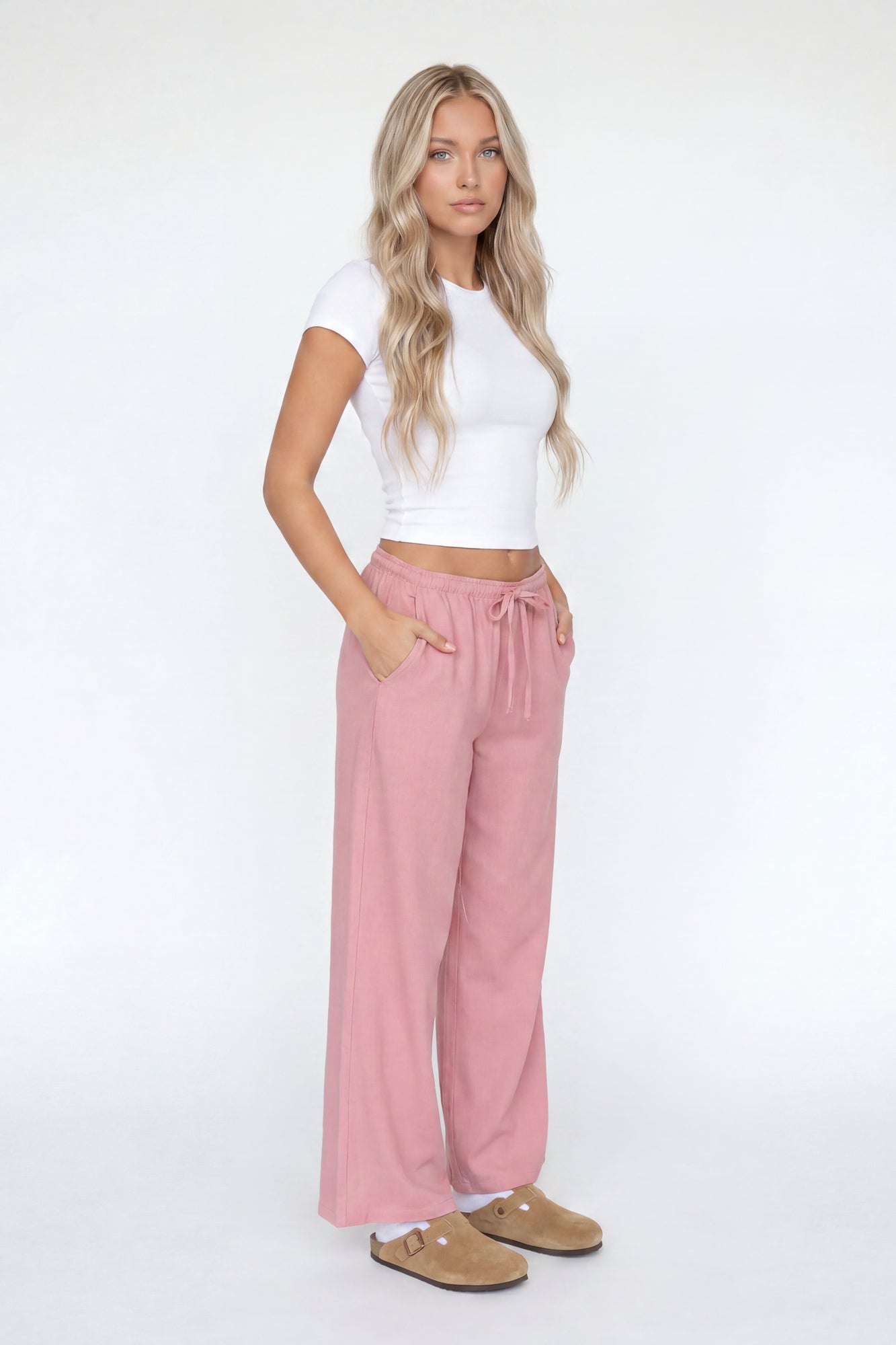 Linen-Blend Flowy Wide Leg Pant