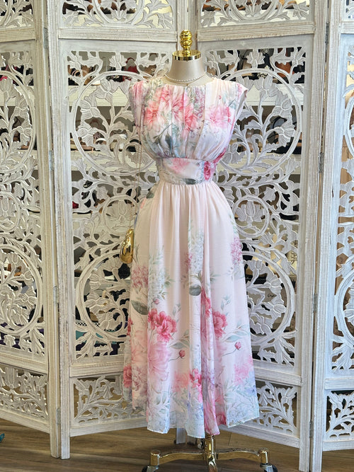 Boat Neck Floral Maxi  Pastel Dress-Stretchy, Estira