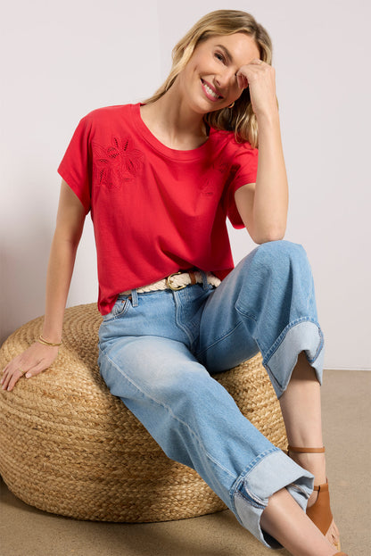 Everly Short Sleeve Cut Work Tee