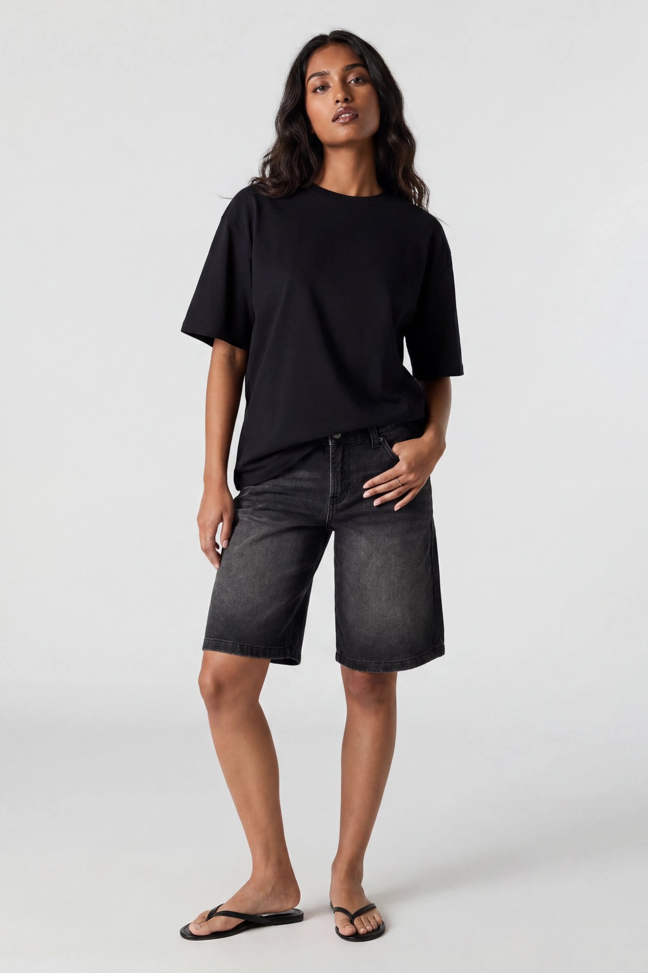Stretch Low Rise Washed Black Jort