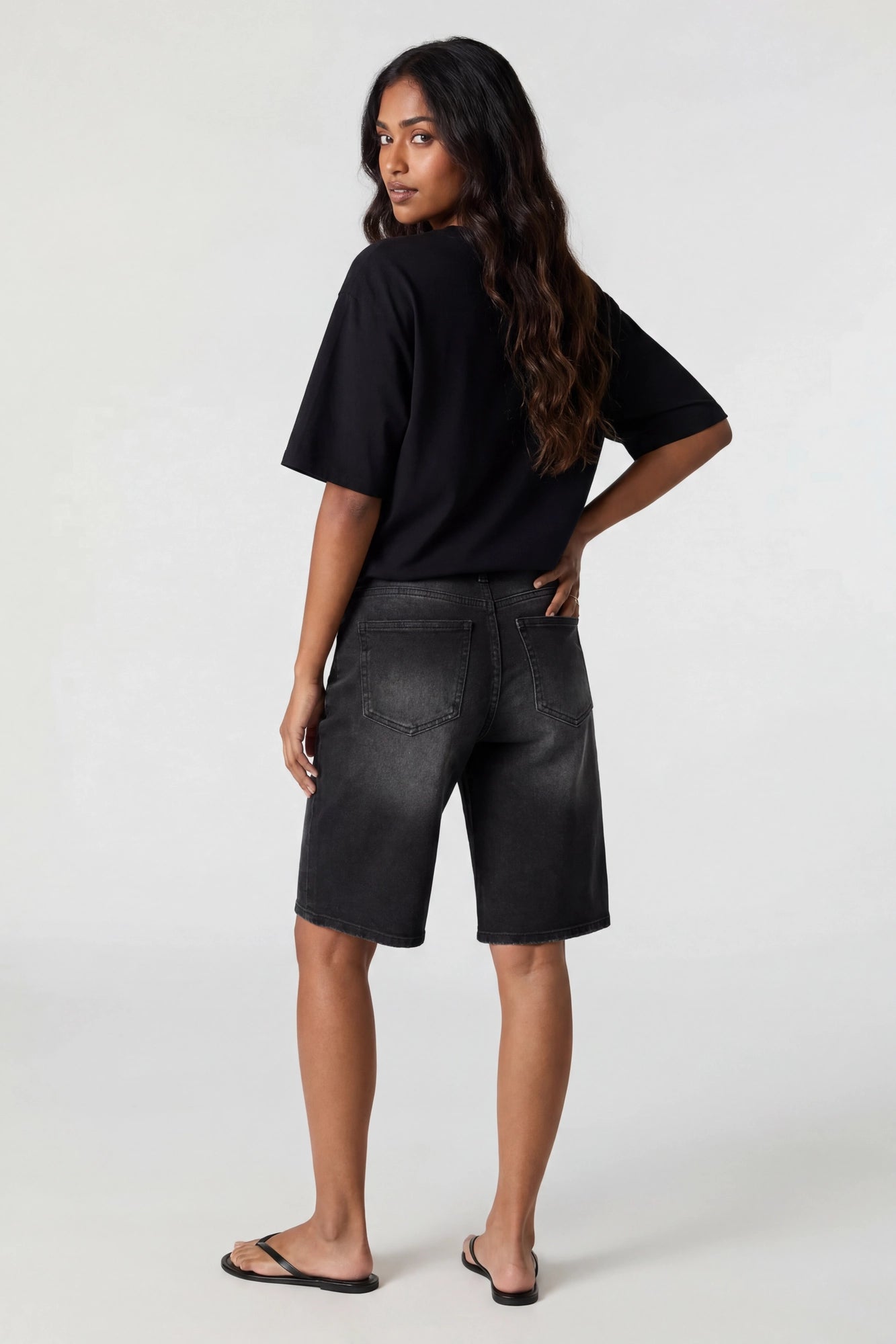 Stretch Low Rise Washed Black Jort