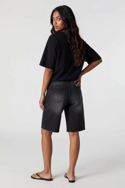 Stretch Low Rise Washed Black Jort