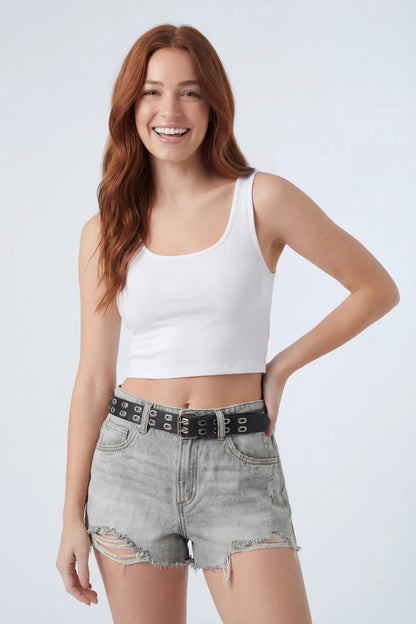 Ripped Denim Short with Belt