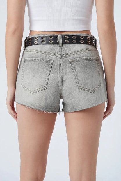 Ripped Denim Short with Belt