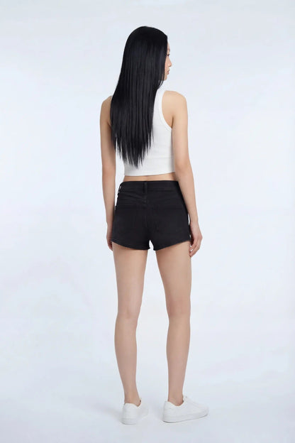 Stretch Low Rise Black Denim Shortie