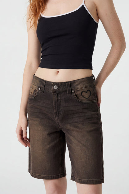 Brooklyn Graphic Low Rise Baggy Latte Jort