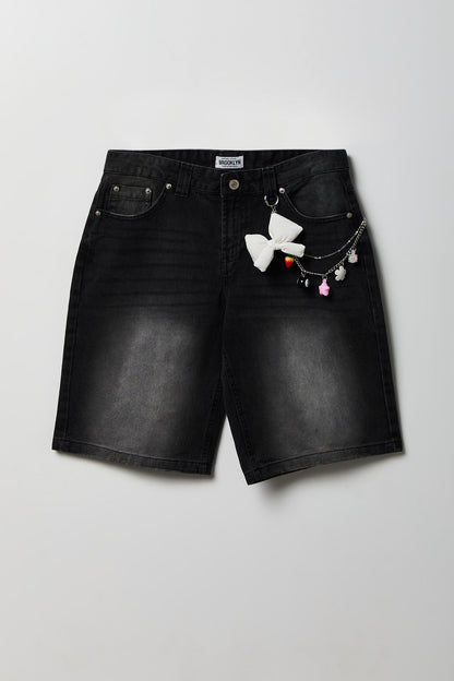 Brooklyn Low Rise Black Jort 11" with Charm Keychain