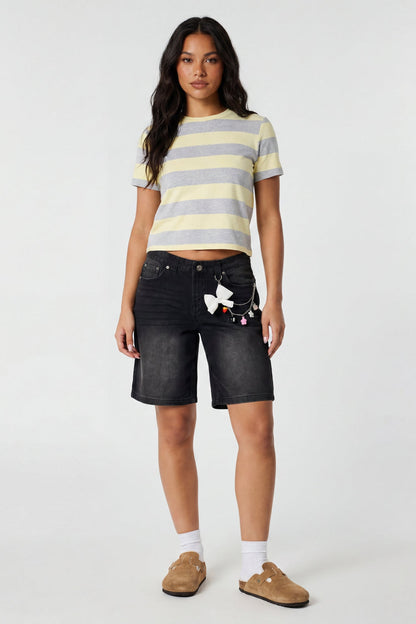 Brooklyn Low Rise Black Jort 11" with Charm Keychain