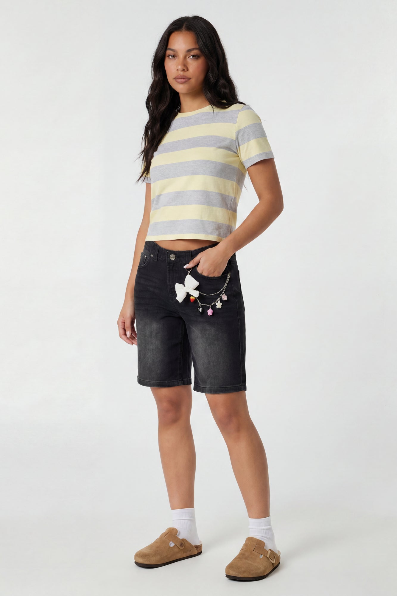 Brooklyn Low Rise Black Jort 11" with Charm Keychain