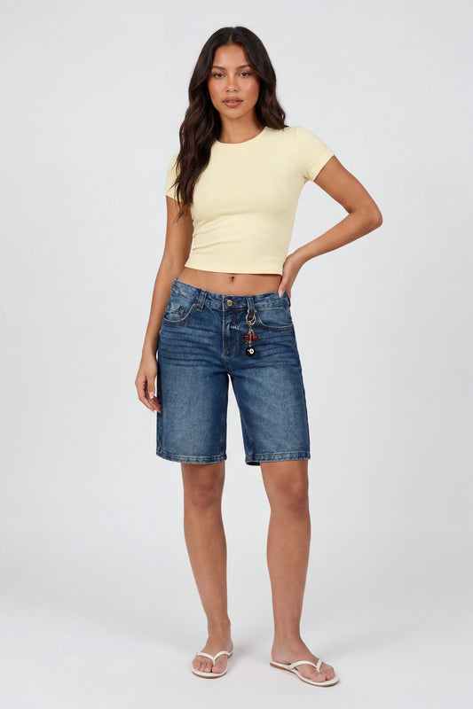 Brooklyn Low Rise Dark Jort 11" with Cherry Keychain