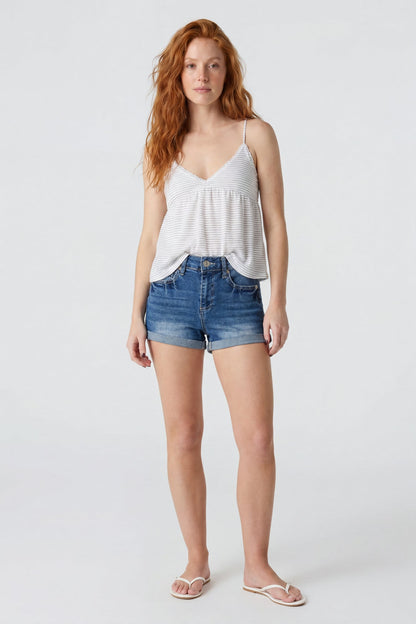 Miami High Rise Ripped Embroidered Denim Short
