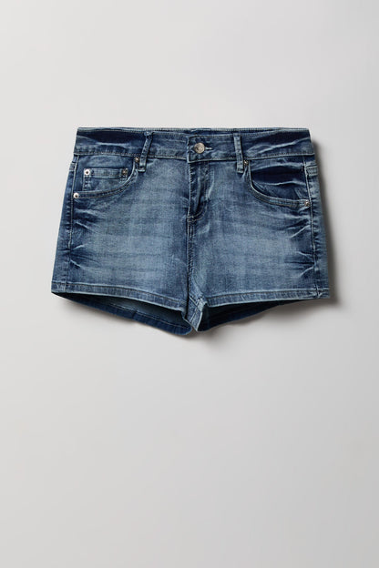 Stretch Mid Rise Rhinestone Detail Denim Short
