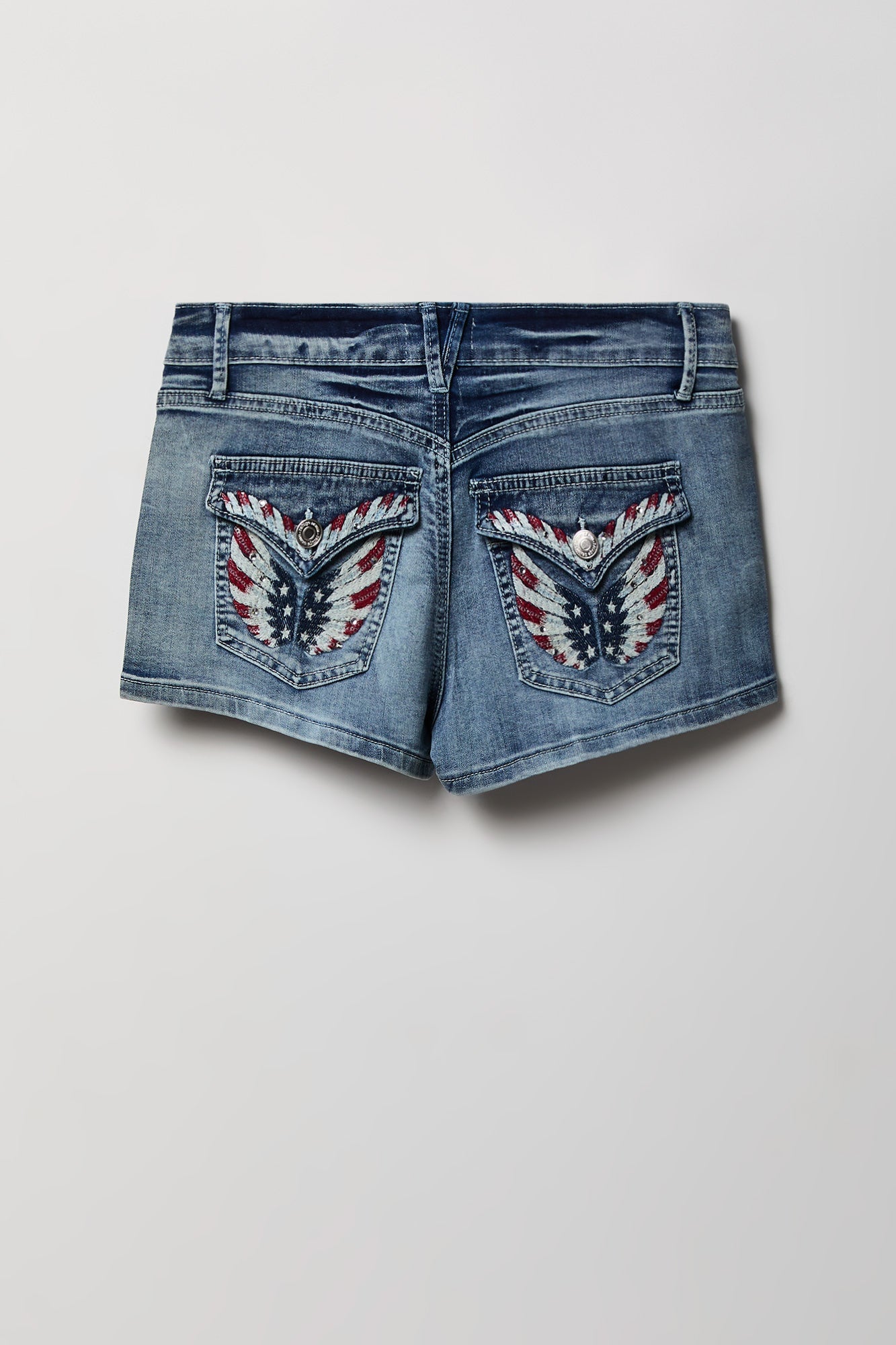 Stretch Mid Rise Rhinestone Detail Denim Short