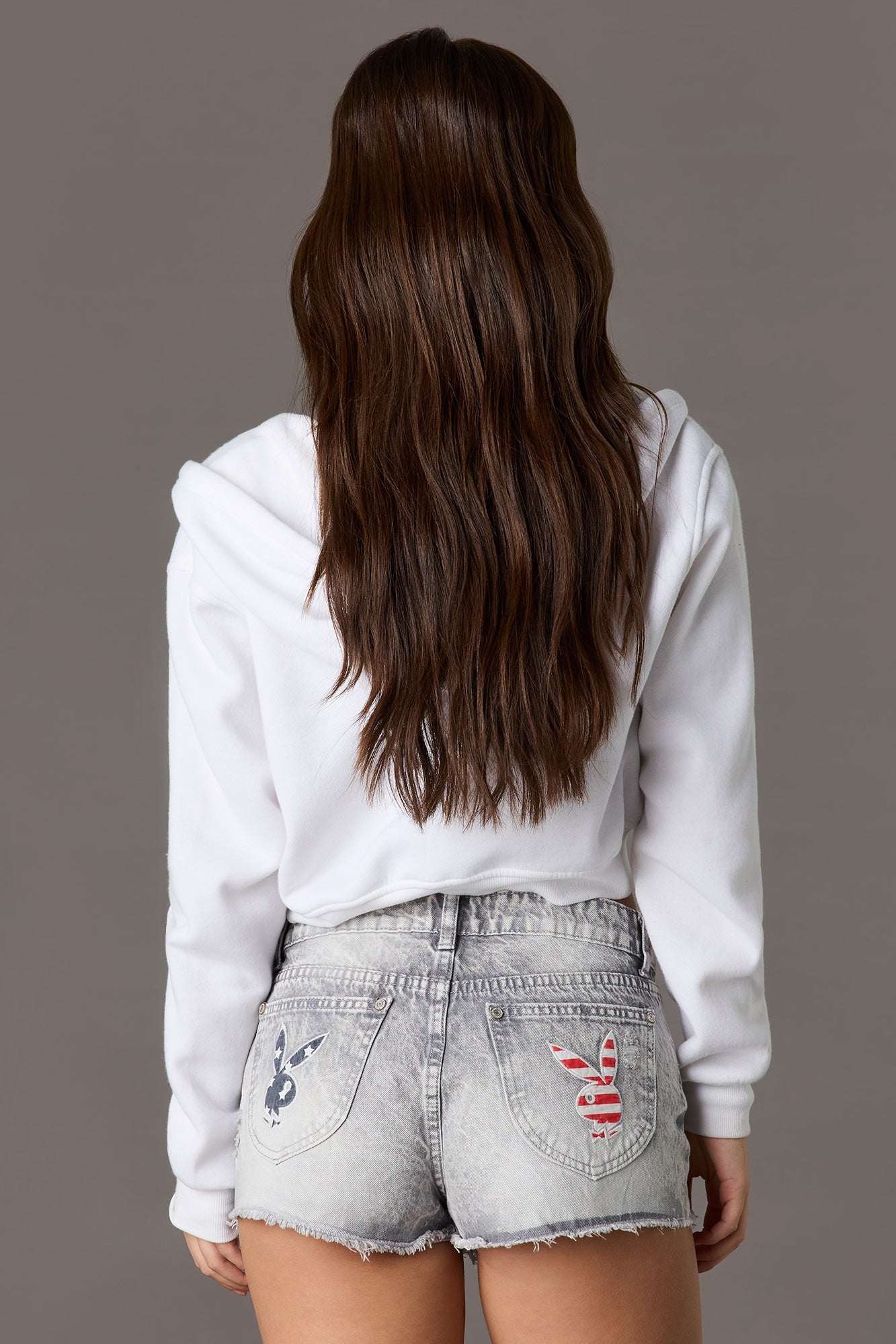 Playboy Patch Low-Rise Ripped Denim Short