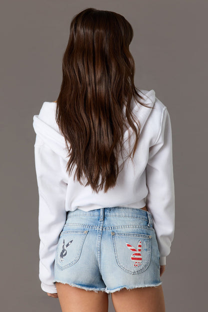 Playboy Patch Low-Rise Ripped Denim Short