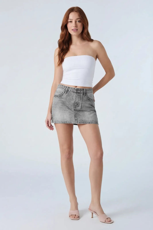 Studded Denim Mini Skirt