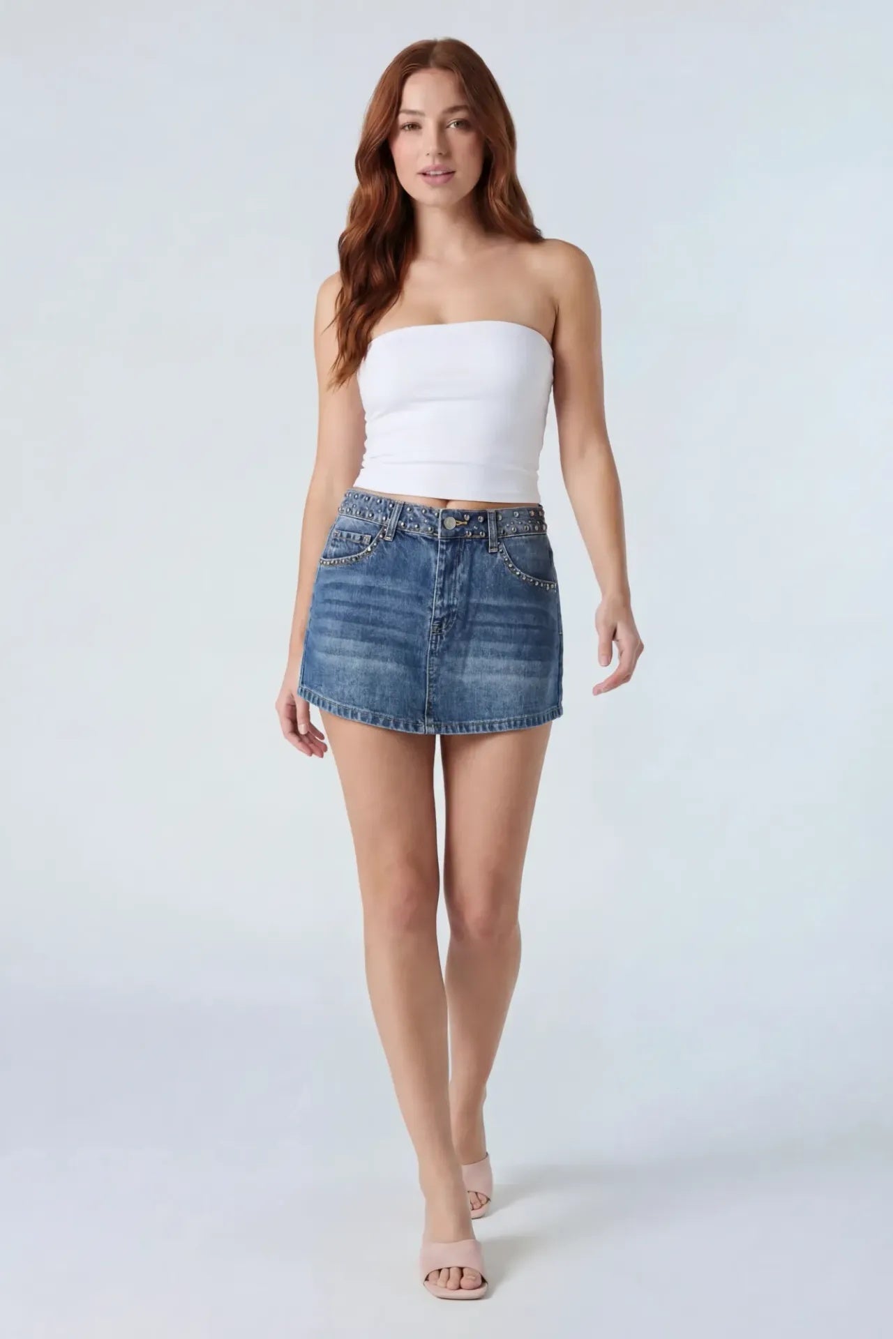 Studded Denim Mini Skirt