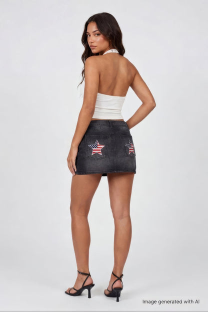 USA Patch Denim Mini Skirt