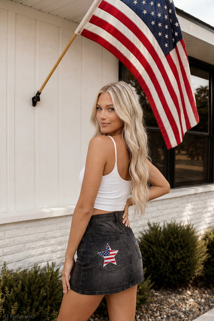 USA Patch Denim Mini Skirt
