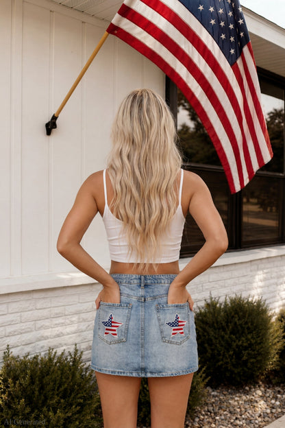 USA Patch Denim Mini Skirt