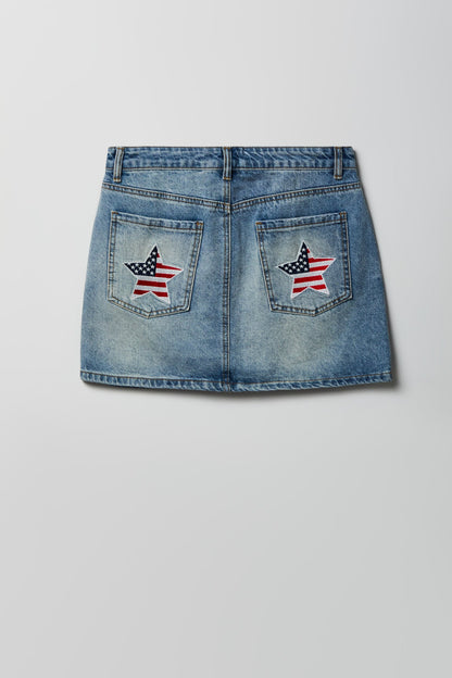 USA Patch Denim Mini Skirt