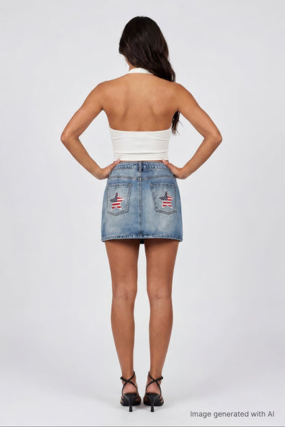 USA Patch Denim Mini Skirt