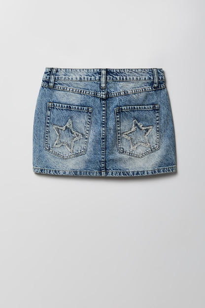 Star Patch Denim Mini Skirt