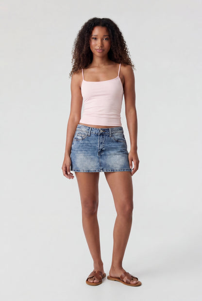 Star Patch Denim Mini Skirt