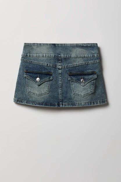 Low Rise Denim Micro Skort