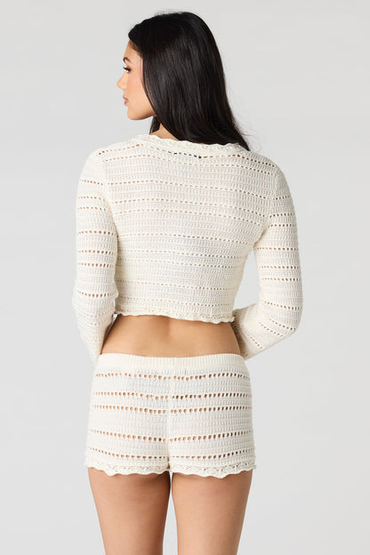 Crochet Long Sleeve Top & Shortie Set