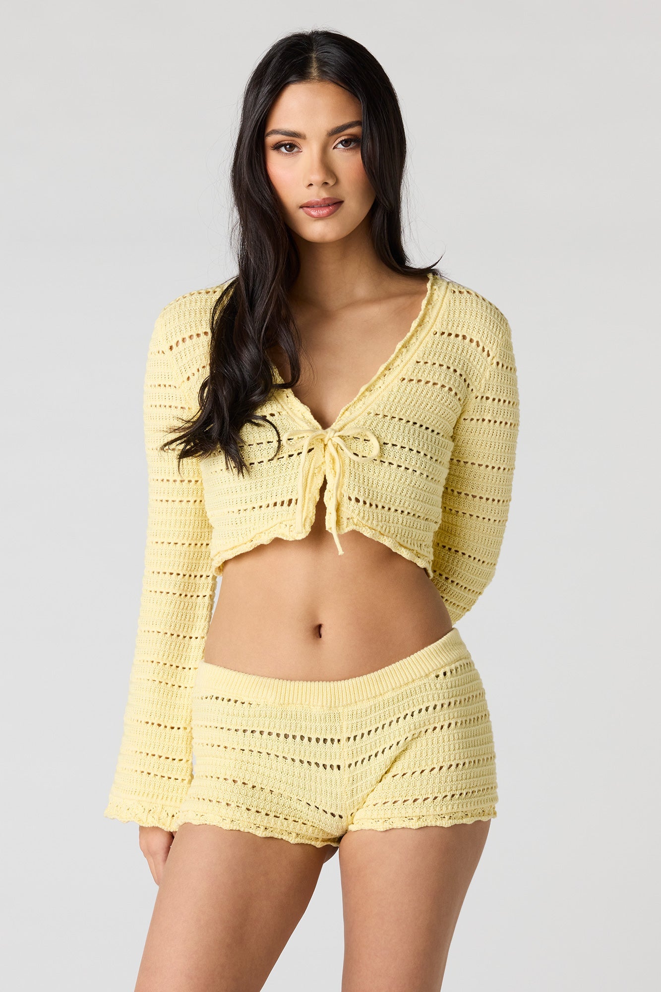 Crochet Long Sleeve Top & Shortie Set