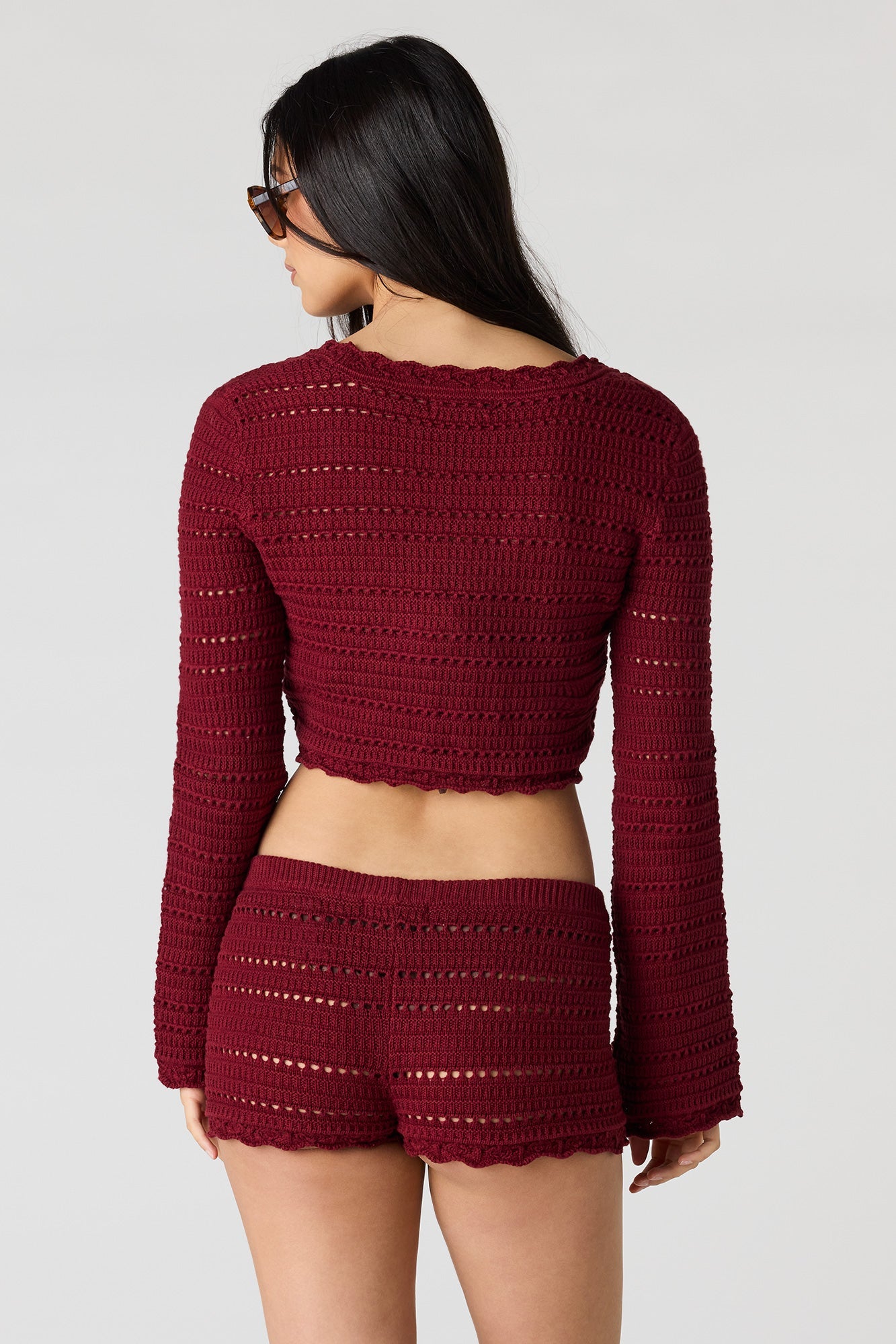 Crochet Long Sleeve Top & Shortie Set